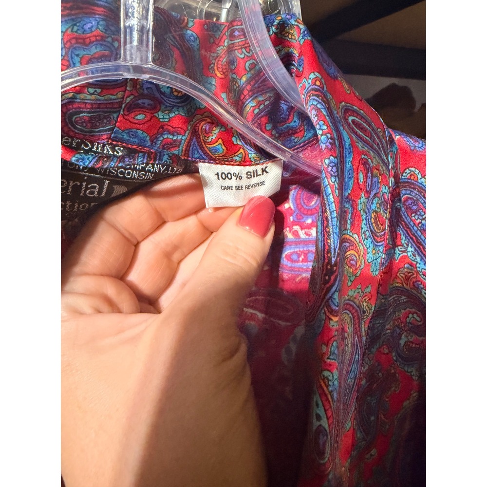 WinterSilks Paisley Silk Robe Womens XL Red Multicolor Long Dressing Gown - Picture 3 of 3